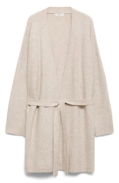 Mango Tie Front Longline Cardigan In Neutral