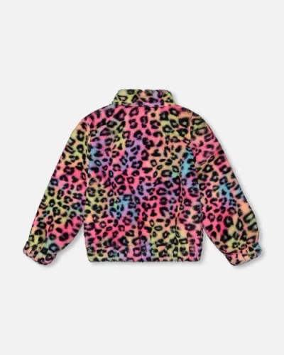 Deux Par Deux Faux Fur Zipped Jacket Multicolor Leopard In Multi