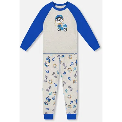 Deux Par Deux Two-piece Organic Cotton Pajama Set Monkey In Multi