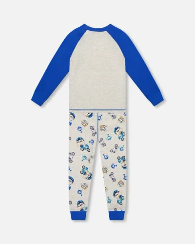 Deux Par Deux Two-piece Organic Cotton Pajama Set Monkey In Multi