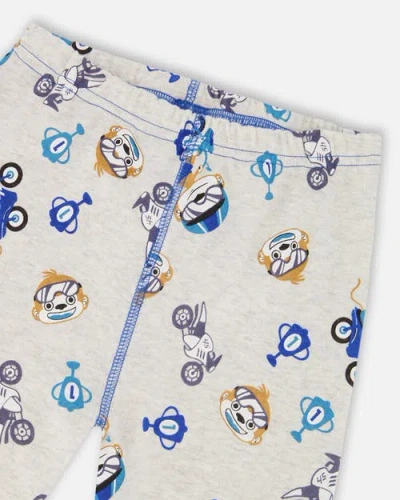 Deux Par Deux Two-piece Organic Cotton Pajama Set Monkey In Multi