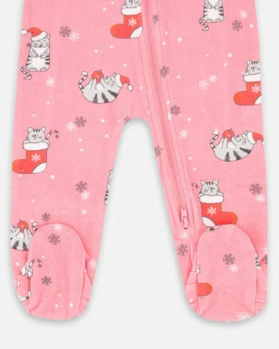 Deux Par Deux One-piece Organic Cotton Pajama Cat In Pink