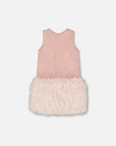 Deux Par Deux Sleeveless Bi-material Lurex Dress With Feathers In Brown