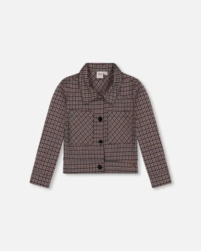 Deux Par Deux Jacquard Knit Jacket With Houndstooth In Brown