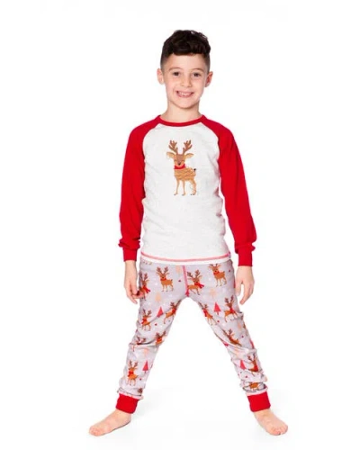 Deux Par Deux Two-piece Organic Cotton Pajama Set Reindeer In Sand