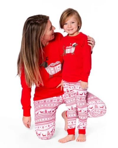 Deux Par Deux Adult Women Organic Cotton Two-piece Pajamas Red And White Fairisle