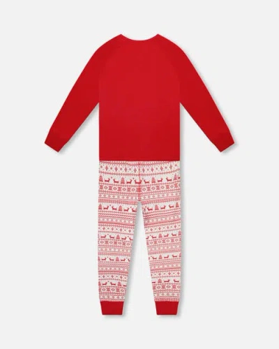 Deux Par Deux Adult Women Organic Cotton Two-piece Pajamas Red And White Fairisle