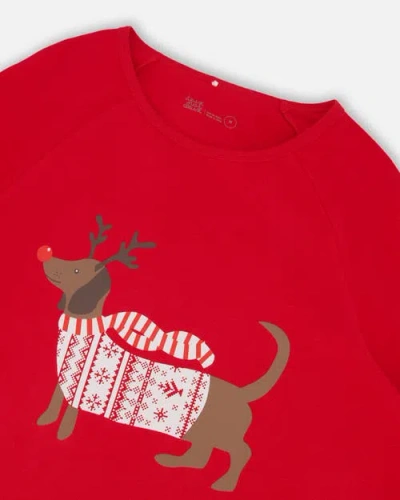 Deux Par Deux Adult Women Organic Cotton Two-piece Pajamas Red And White Fairisle