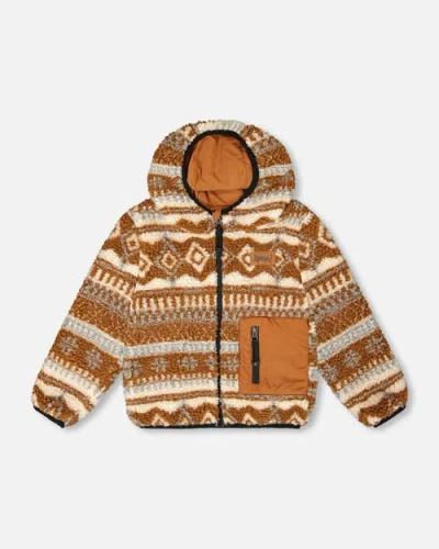 Deux Par Deux Kids Gender Inclusive Reversible Mid-season Jacket Geo Print In Brown