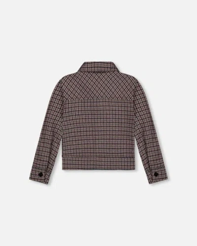 Deux Par Deux Jacquard Knit Jacket With Houndstooth In Brown