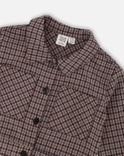 Deux Par Deux Jacquard Knit Jacket With Houndstooth In Brown