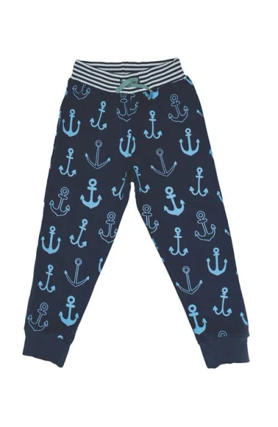 Lilly And Sid Lilly & Sid Anchor Print Joggers In Blue