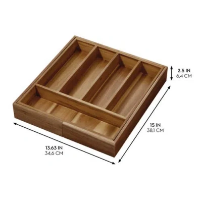Idesign Expandable Acacia Wood Cutlery Drawer Organizer -natural In Brown