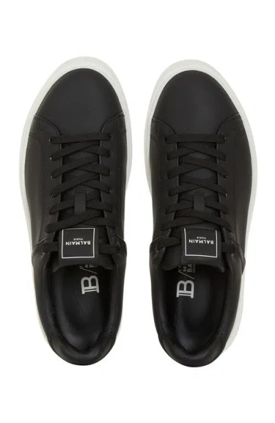 Balmain Round Toe Leather Sneakers With Flat Rubber Sole In Multi