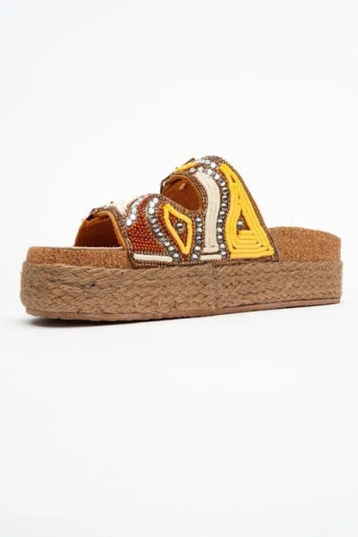 Prologue Shoes Bobby Beaded Straw Platform Slide Sandal In Multi