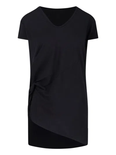 Rick Owens Short Sleeves With Asymmetric Hem And V-neckline In Black