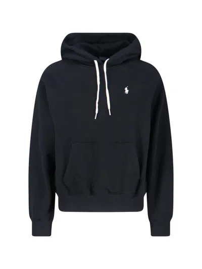Polo Ralph Lauren Black Hoodie With Drawstring Hood And Pony Embroidery On The Front In Cotton Blend Woman In Animal Print
