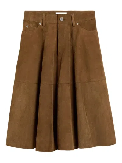 Ami Alexandre Mattiussi A-line Midi Suede Skirt With Side Pockets In Brown