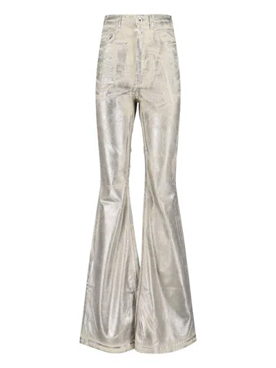 Rick Owens Drkshdw Straight Trousers Flared Metallic Finish In Silver