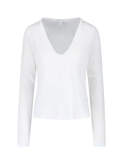 James Perse Stretch Rib Double Front Deep V Tee White In White