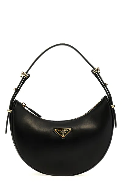 Prada Curved Shape Top Handle Gold-tone Hardware Handbag In Black