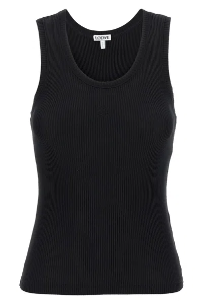 Loewe Womens Black Anagram Ribbed Silk-jersey Tank Top