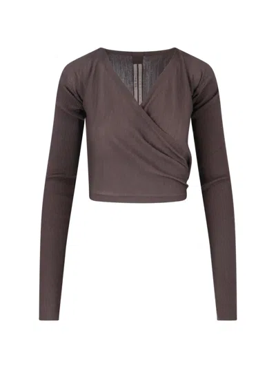 Rick Owens Crewneck Wrap Knitwear Long Sleeves Cropped In Brown