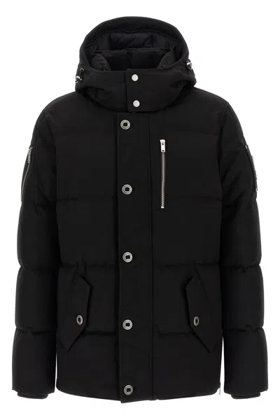 Moose Knuckles Forrestville Black Down Jacket With Fixed Hood And Logo Patch On The Sleeve In Cotton Blend Man In Black