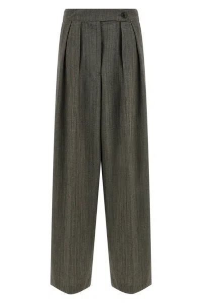 Dries Van Noten Wide Gray Wool Palazzo Pants In Gray