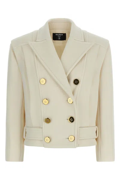 Balmain Double-breasted Wool And Cashmere-blend Felt Jacket In Neutral