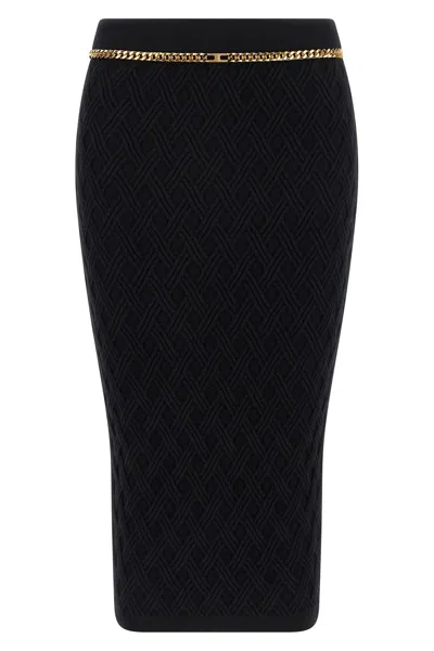 Elisabetta Franchi Black Diamond Knit Skirt With Jewel Detail In Black