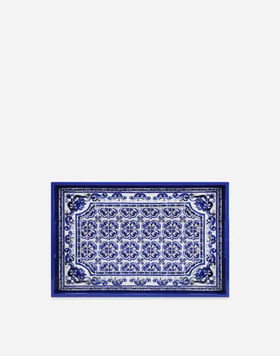 Dolce & Gabbana Mediterranean Blue Rectangular Tray In Blue