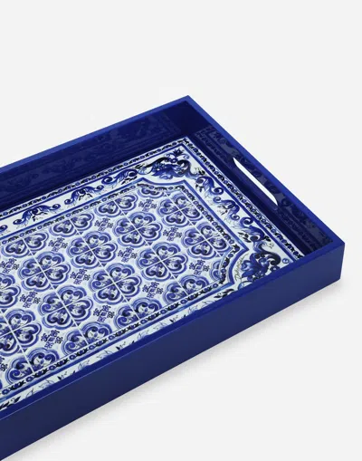Dolce & Gabbana Mediterranean Blue Rectangular Tray In Blue