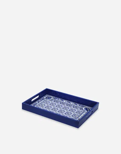 Dolce & Gabbana Mediterranean Blue Rectangular Tray In Blue