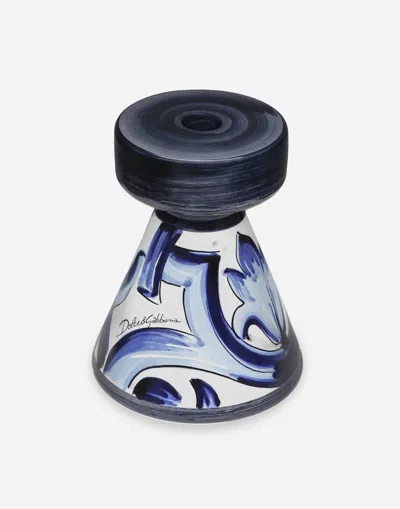 Dolce & Gabbana Small Ceramic Candle Holder In Blue