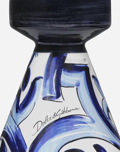 Dolce & Gabbana Small Ceramic Candle Holder In Blue