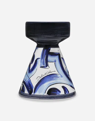 Dolce & Gabbana Small Ceramic Candle Holder In Blue