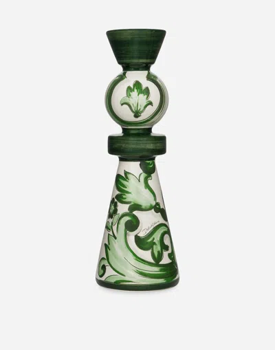 Dolce & Gabbana Large Floral-print Candle Holder In Green