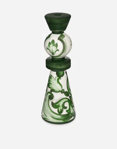 Dolce & Gabbana Large Floral-print Candle Holder In Green