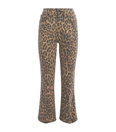 Good American Good Standard High-rise Leopard Kick-flare Jeans In Brown