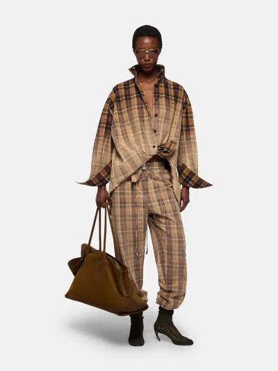 Attico Plaid Drawstring Long Pant In Brown