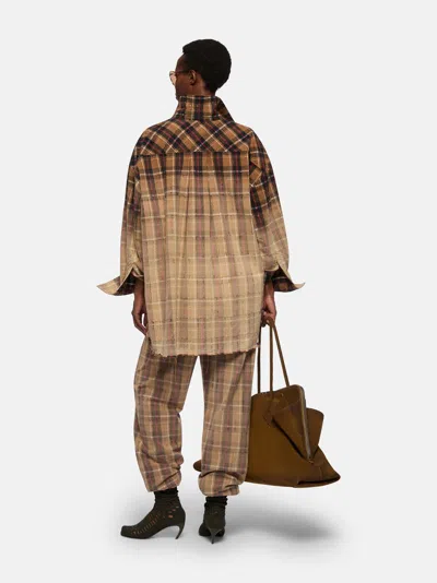 Attico Plaid Drawstring Long Pant In Brown