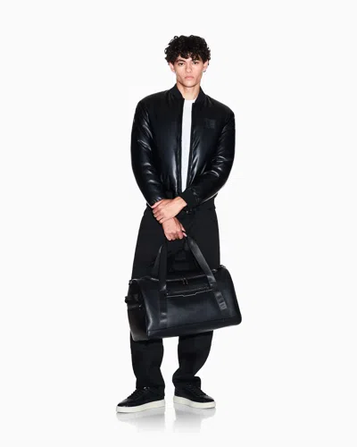 Armani Exchange Shiny Fabric Bomber Jacket In Black