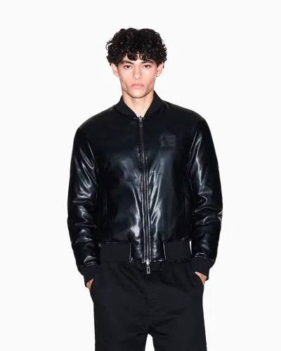 Armani Exchange Shiny Fabric Bomber Jacket In Black