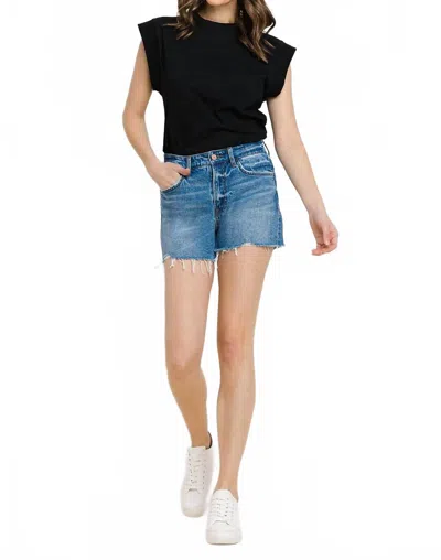 Vervet By Flying Monkey High Rise Distressed Hem A-line Shorts In Swan River In Blue
