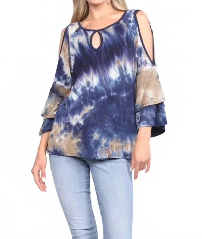 Collective Rack Bell Sleeve Tie Dye Top With Keyhole In Blue In Blue