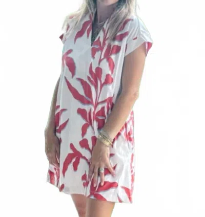 Brooke Wright Nancy Dress In Red Blue Vine In White