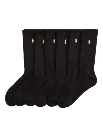 Polo Ralph Lauren Mens Brand-embroidered Set Of Six Cotton-blend Socks Black In Black