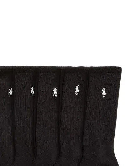 Polo Ralph Lauren Mens Brand-embroidered Set Of Six Cotton-blend Socks Black In Black