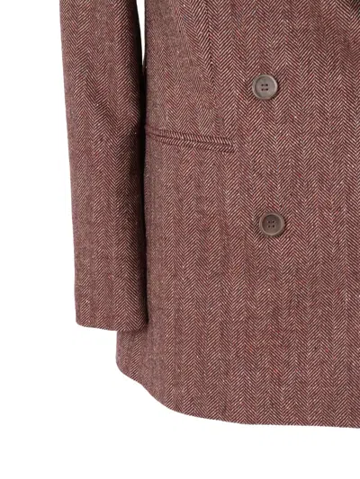 Lorena Antoniazzi Double-breasted Herringbone Jacket With Tailored Fit In Brown